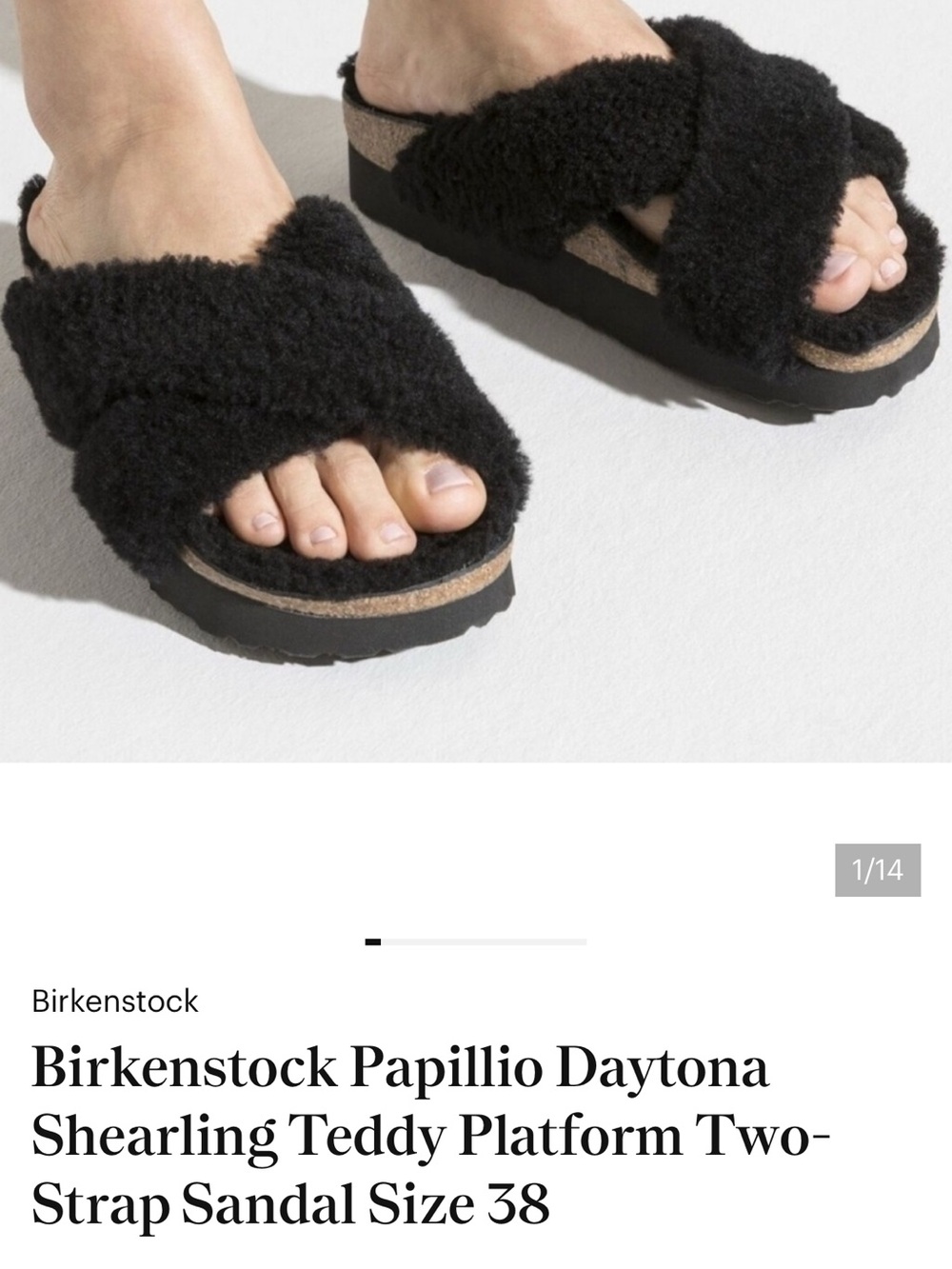 Birkenstock Papillio Black Shearling Crossband Sandals 38 7.5  Like New